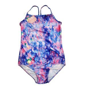 Galaxy Print Girls One-Piece Swimsuit With Spaghetti Straps Size 8 -10